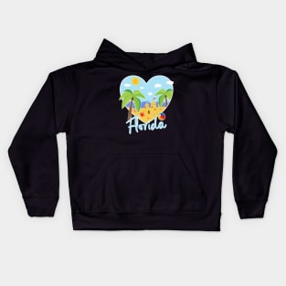 Florida Love Heart Shaped Beach Vacation Scene Kids Hoodie